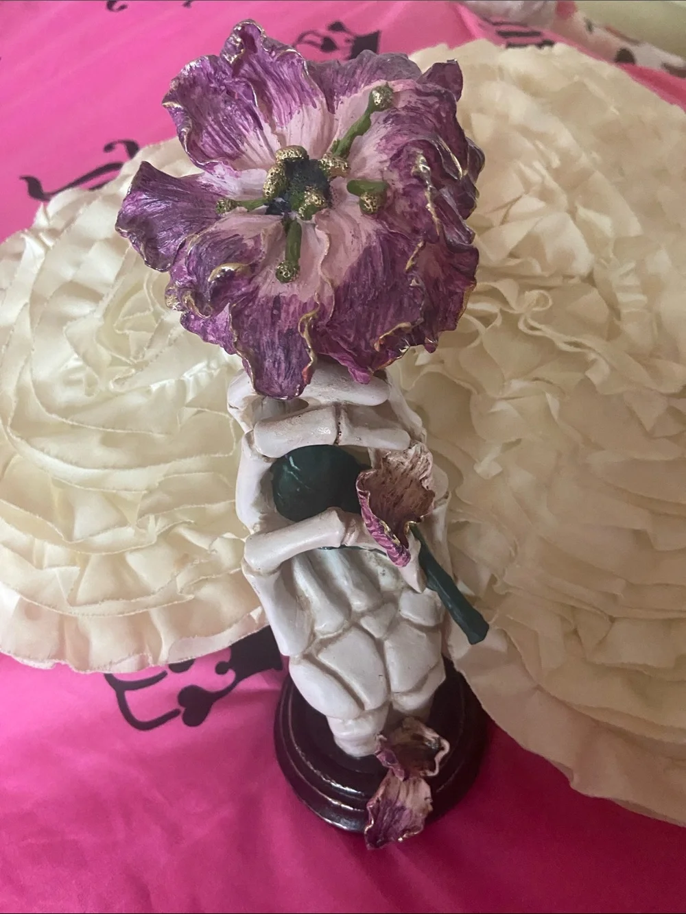 Purple Floral Sculpture Vase Accent with Gold Detail